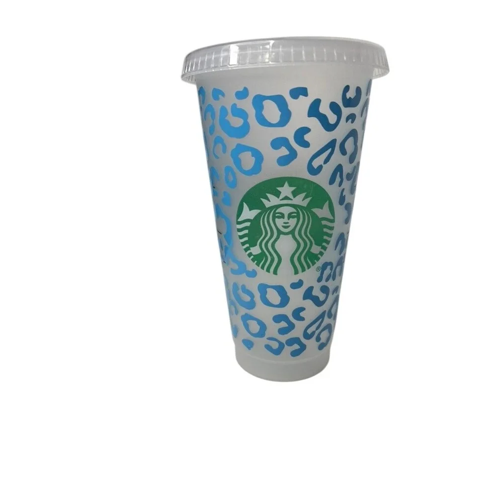 Starbucks Cold Cup‎ Tumbler Venti 24oz Blue Leopard Print Personalized Gigi EX